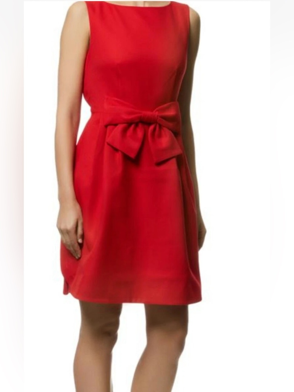 Tahari Bow-Front Fit & Flare Dress in cherry red finish size 14 NWT PTP 21”